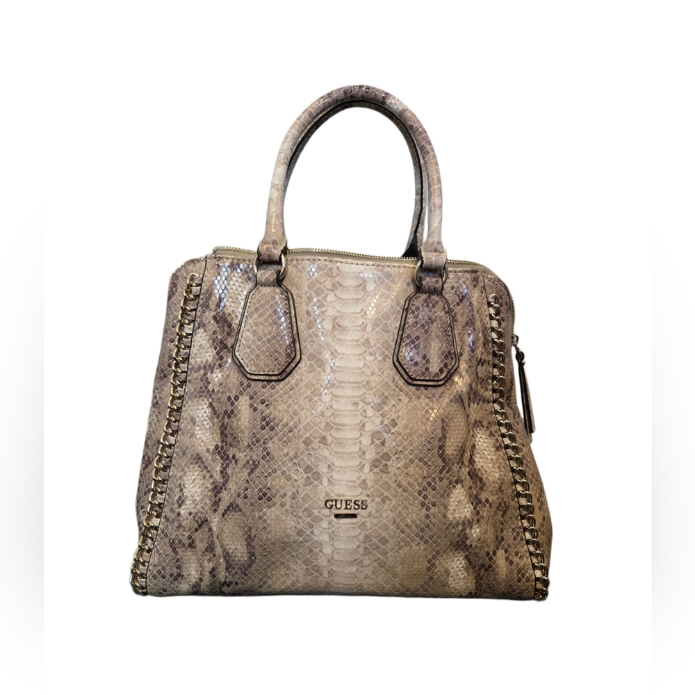 Guess Snake Print Satchel - Brown and Tan